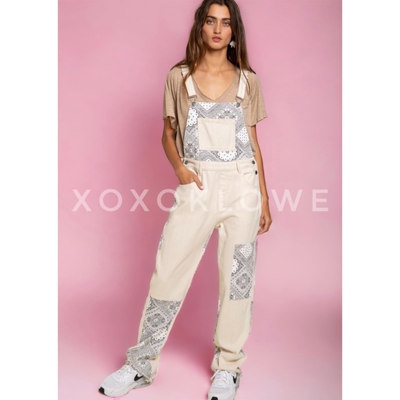 POL Retro 90s Paisley Patchwork Denim Overalls Relaxed Fit - Picture 8 of 12